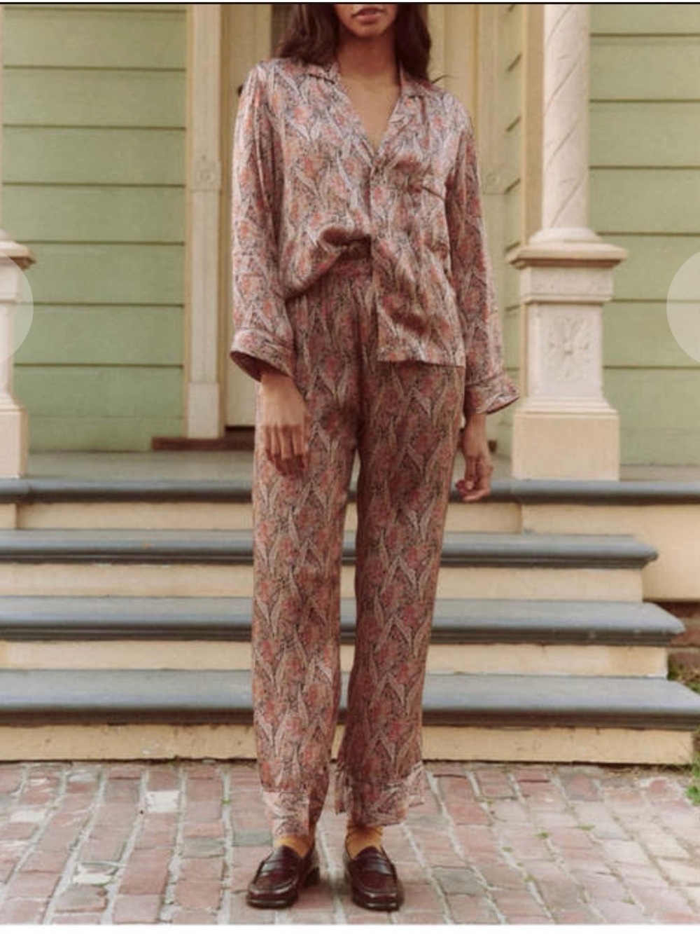 THE GREAT. Paisley Relaxed Trousers in Rust and Cream